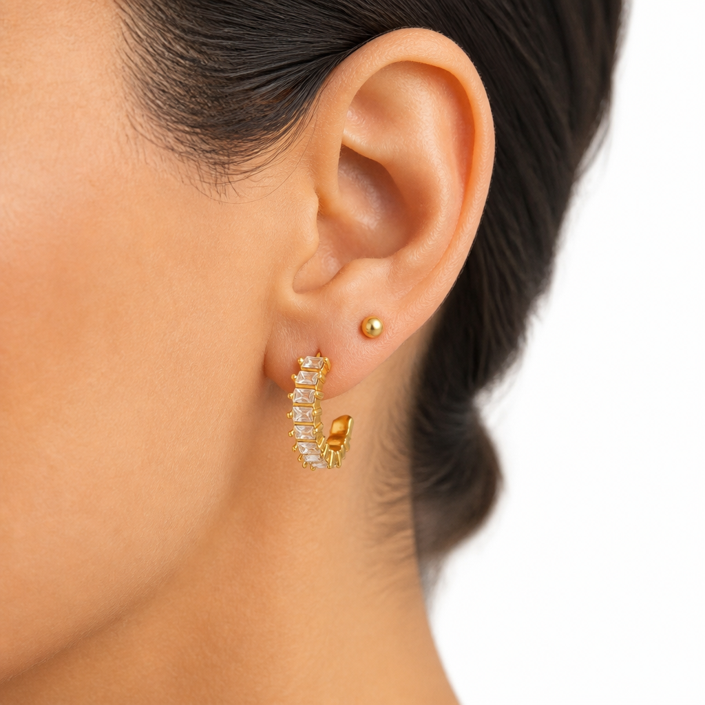 PENDIENTES DE ACERO DORADO CIRCONITAS BAGUETTE
