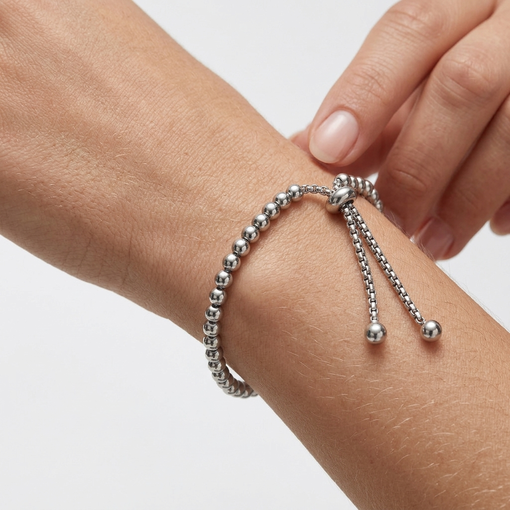 PULSERA DE ACERO BOLITAS CON MEDALLA LM