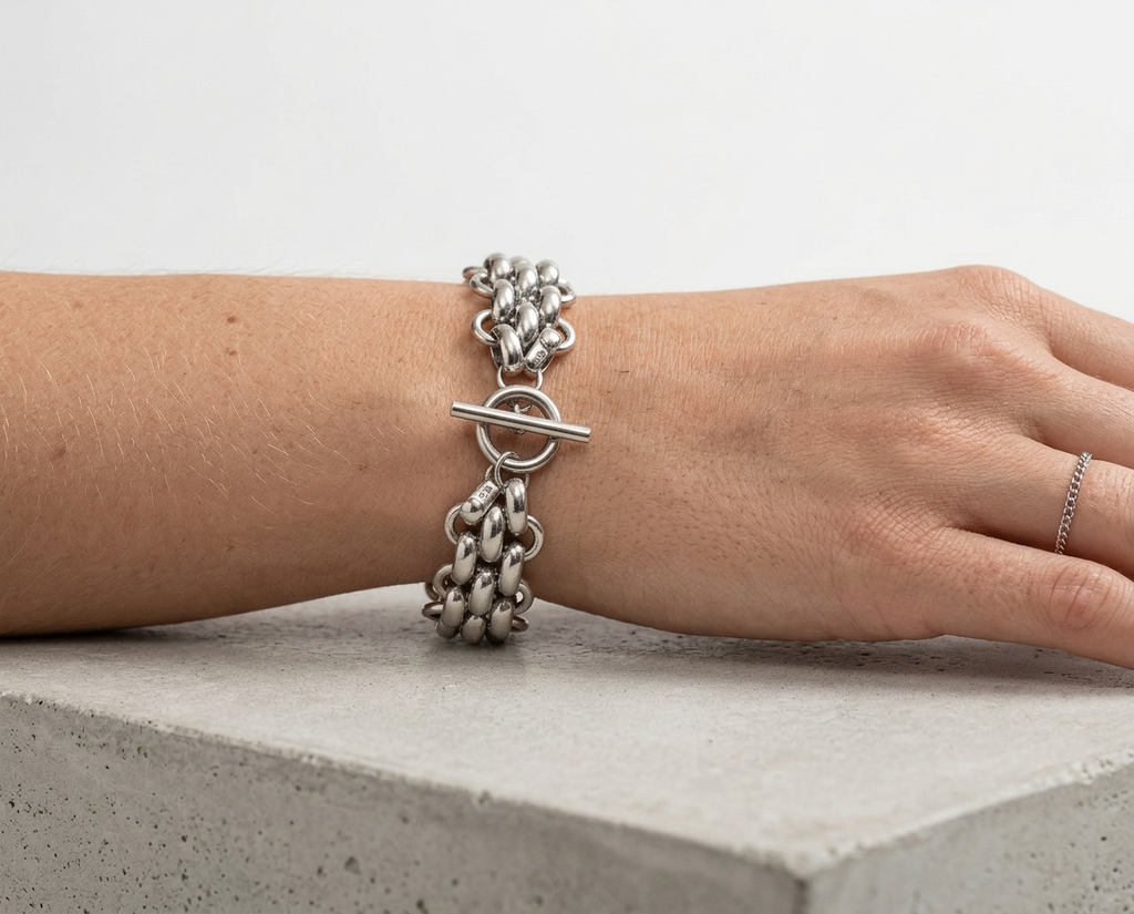 PULSERA DE ACERO PLATEADO CADENA GRUESA