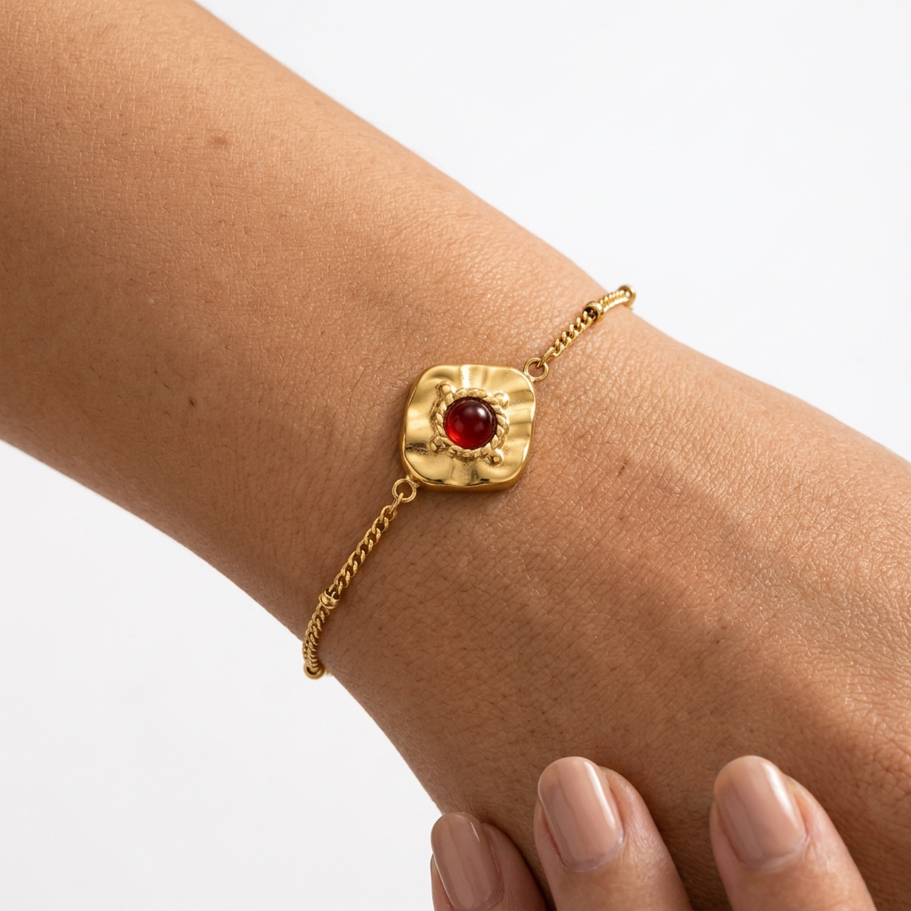 PULSERA DE ACERO DORADO CORNALINA