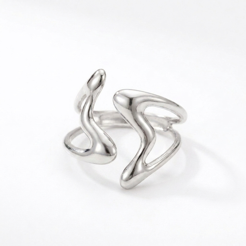 ANILLO DE ACERO DOBLE LÍNEA ONDULADA