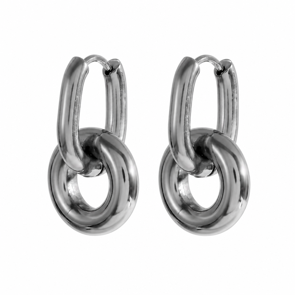 PENDIENTES DE ACERO PLATEADO DOBLE ESLABÓN