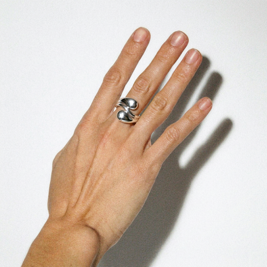 ANILLO DE ACERO PLATEADO DOBLE GOTA