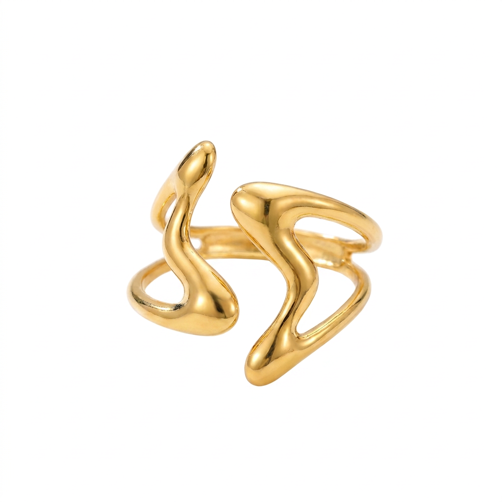 ANILLO DE ACERO DOBLE LÍNEA ONDULADA