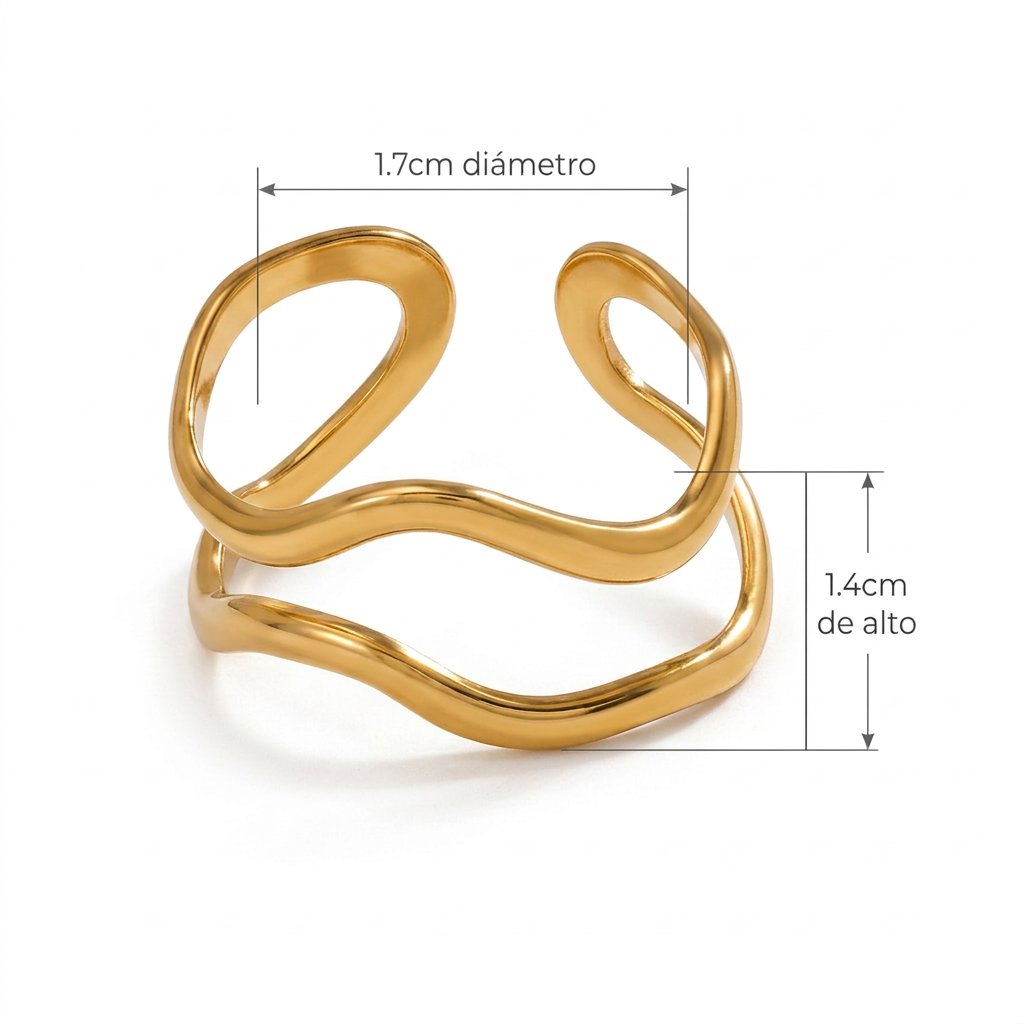 ANILLO DE ACERO DORADO ONDULADO ABIERTO