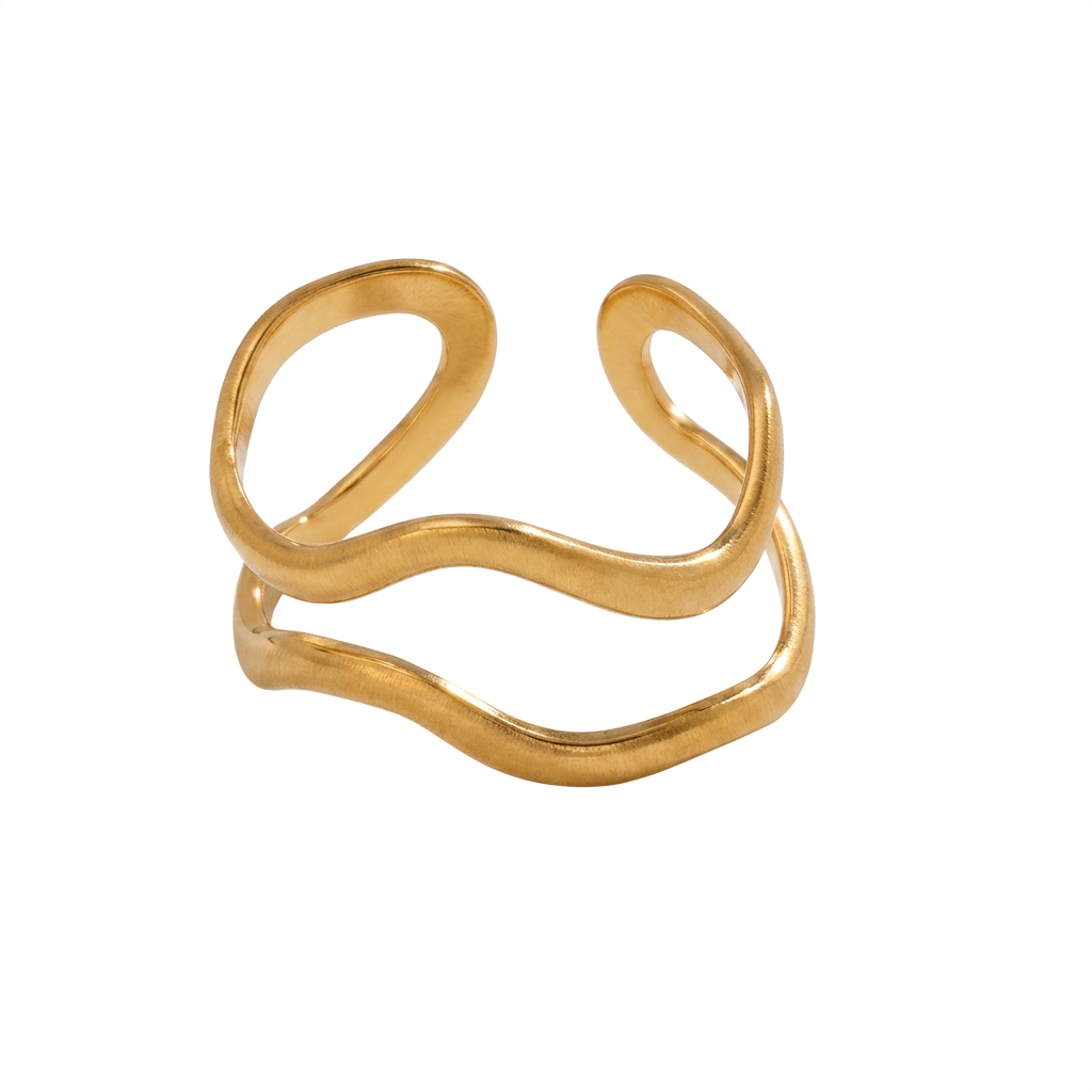ANILLO DE ACERO DORADO ONDULADO ABIERTO