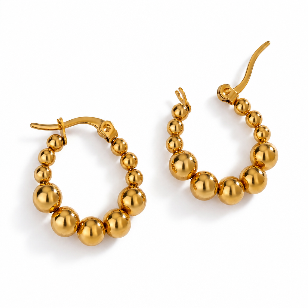 PENDIENTES DE ACERO DORADO AROS BOLITAS DEGRADADAS