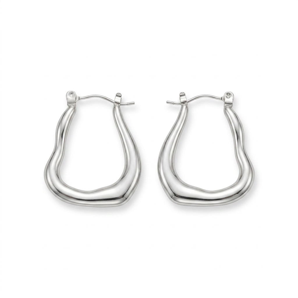 PENDIENTES DE ACERO PLATEADO AROS ORGÁNICOS