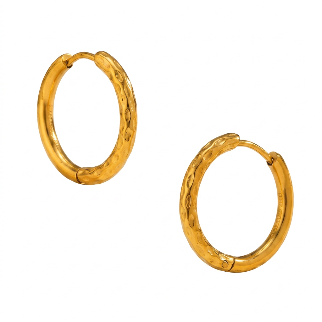PENDIENTES DE ACERO DORADO AROS MARTILLADOS