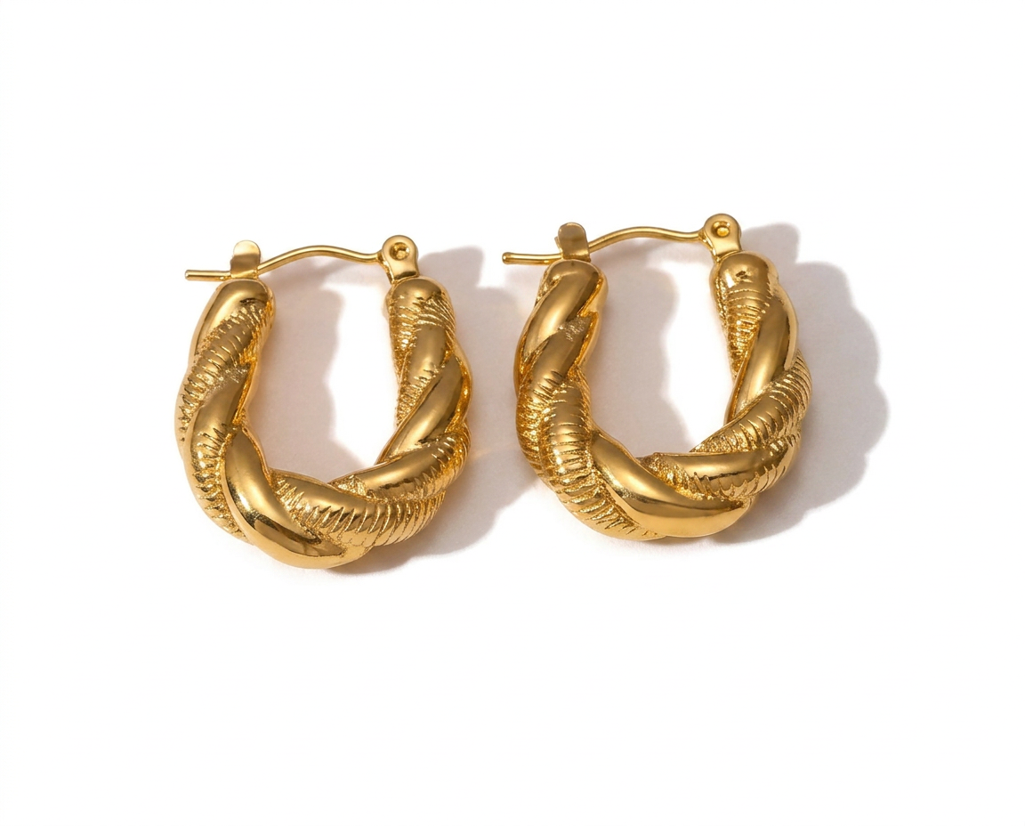 PENDIENTES DE ACERO DORADO AROS TRENZADOS
