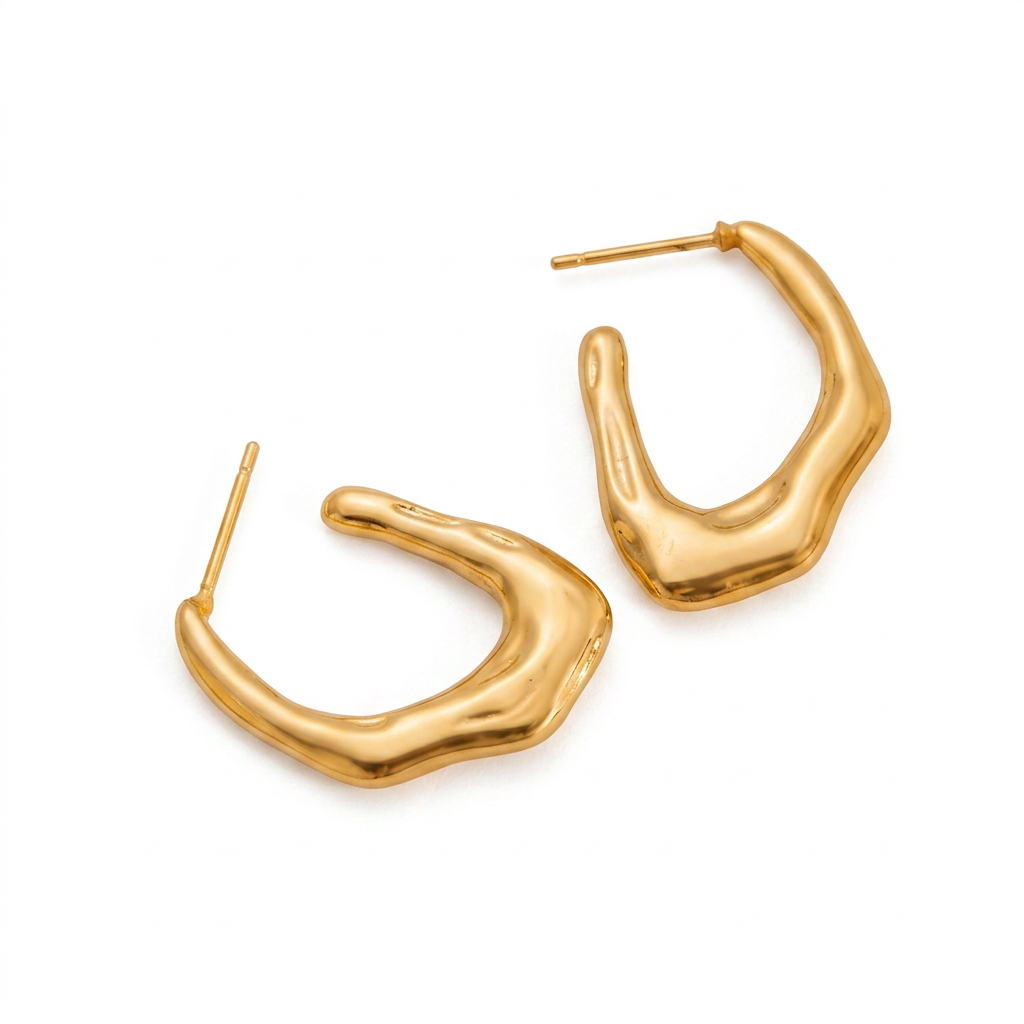 PENDIENTES DE ACERO DORADO AROS ORGÁNICOS IRREGULARES
