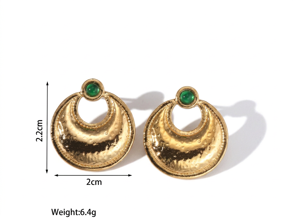 PENDIENTES DE ACERO DORADO PIEDRA VERDE