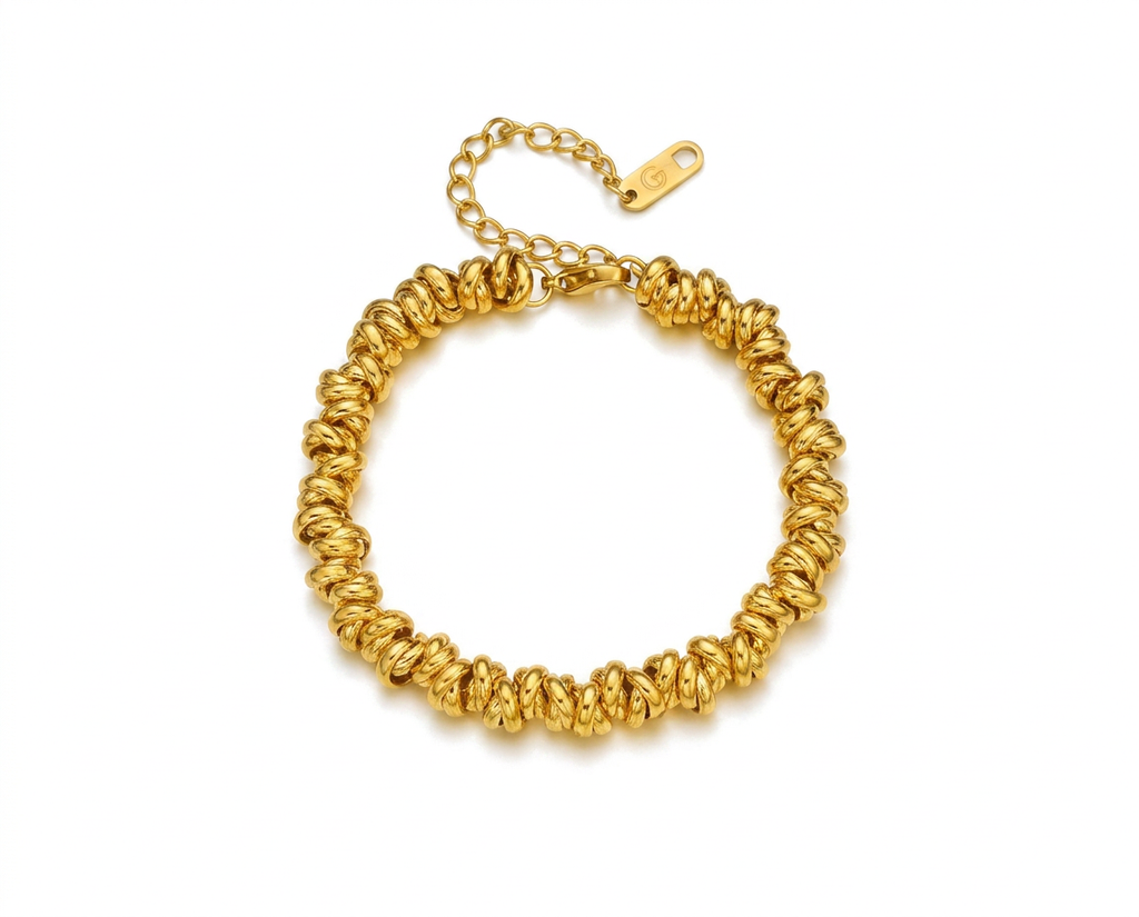 PULSERA DE ACERO DORADO ARACOS ENTRELAZADOS