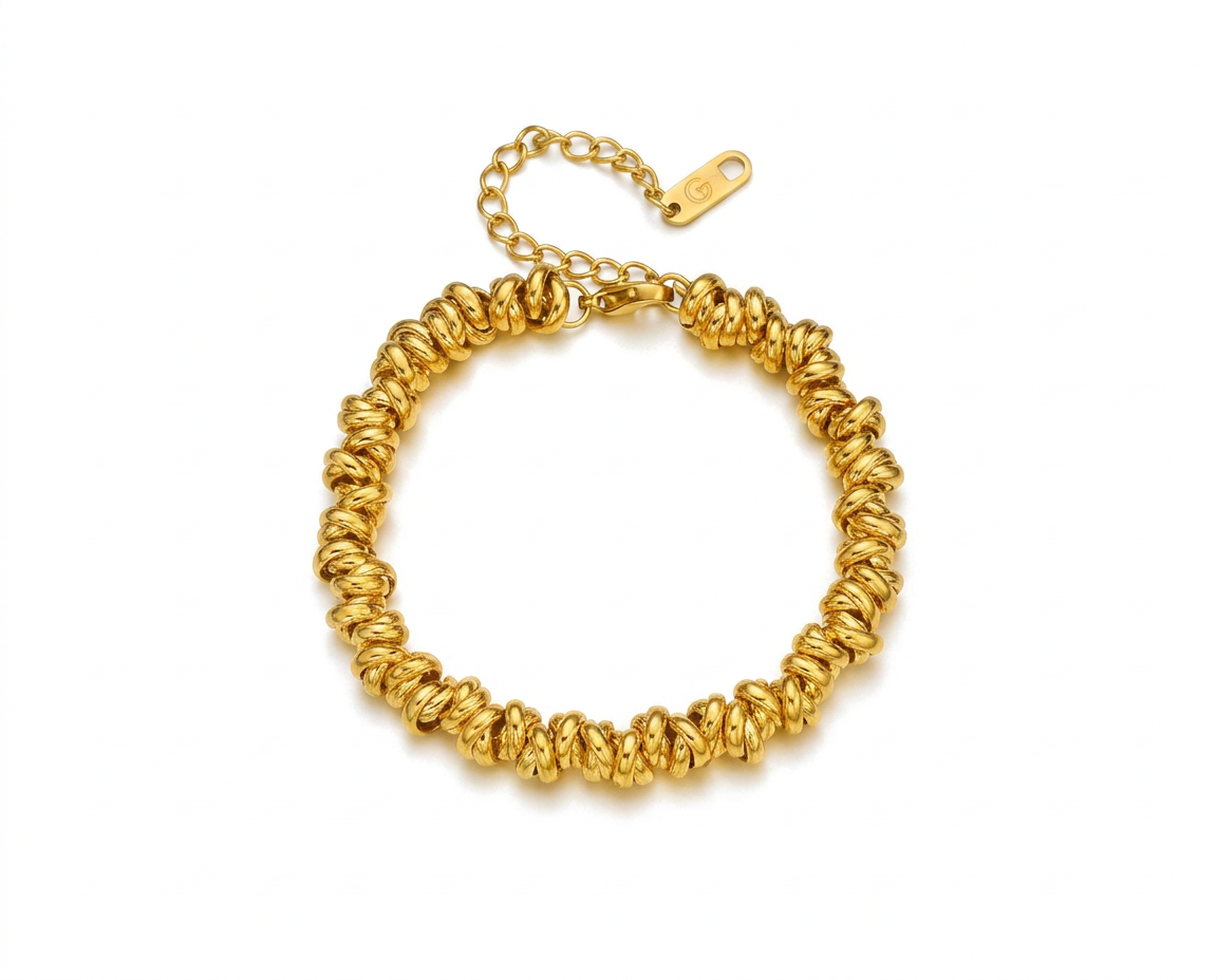 PULSERA DE ACERO DORADO ARACOS ENTRELAZADOS