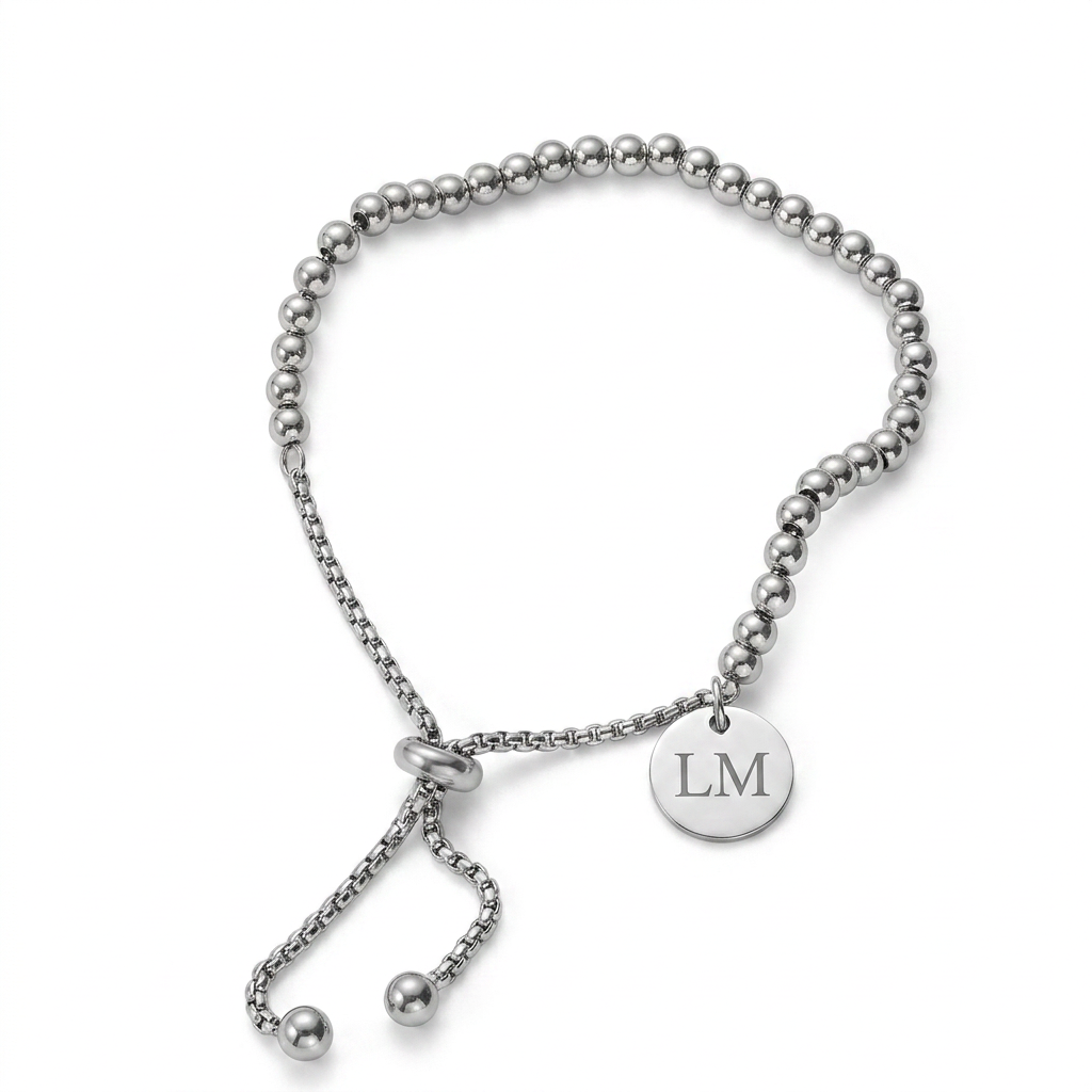 PULSERA DE ACERO BOLITAS CON MEDALLA LM