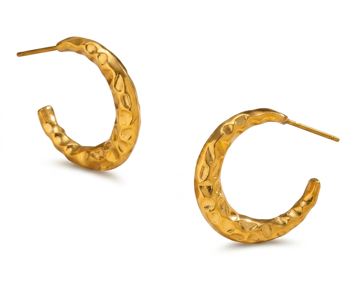 PENDIENTES DE ACERO DORADO AROS MARTILLADOS GRUESOS