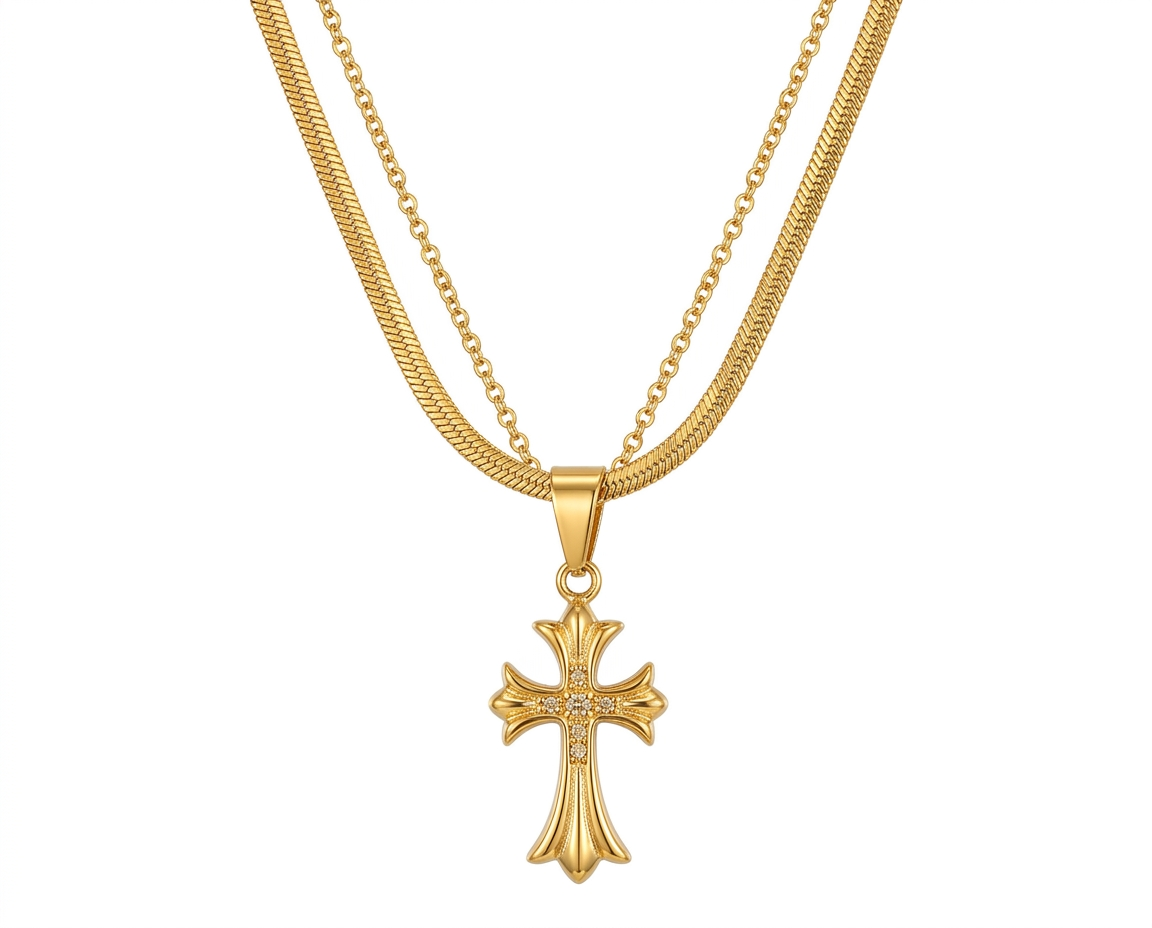 COLLAR DE ACERO DORADO CRUZ GÓTICA
