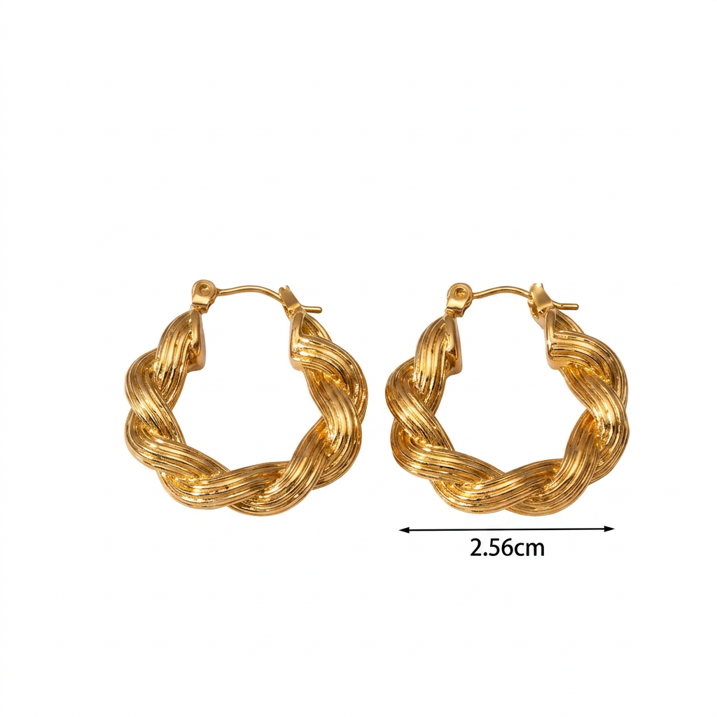 PENDIENTES DE ACERO DORADO AROS CUERDA TRENZADA