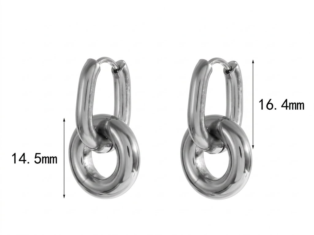 PENDIENTES DE ACERO PLATEADO DOBLE ESLABÓN