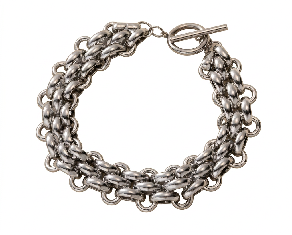 PULSERA DE ACERO PLATEADO CADENA GRUESA