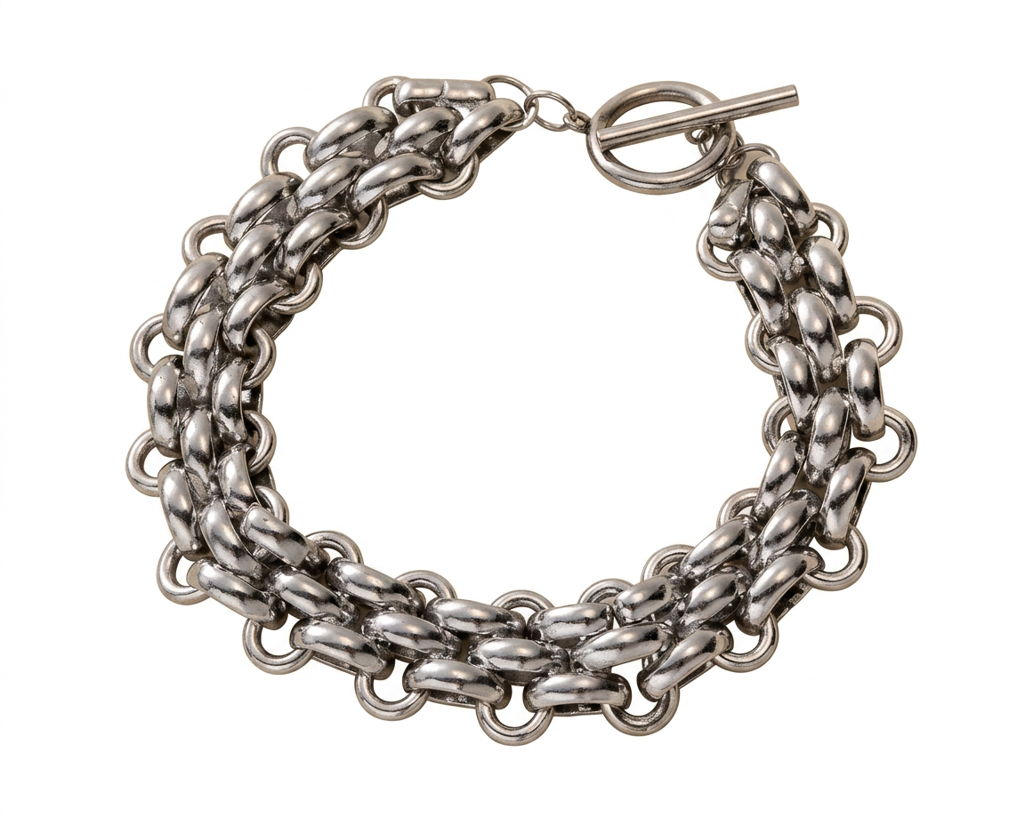 PULSERA DE ACERO PLATEADO CADENA GRUESA