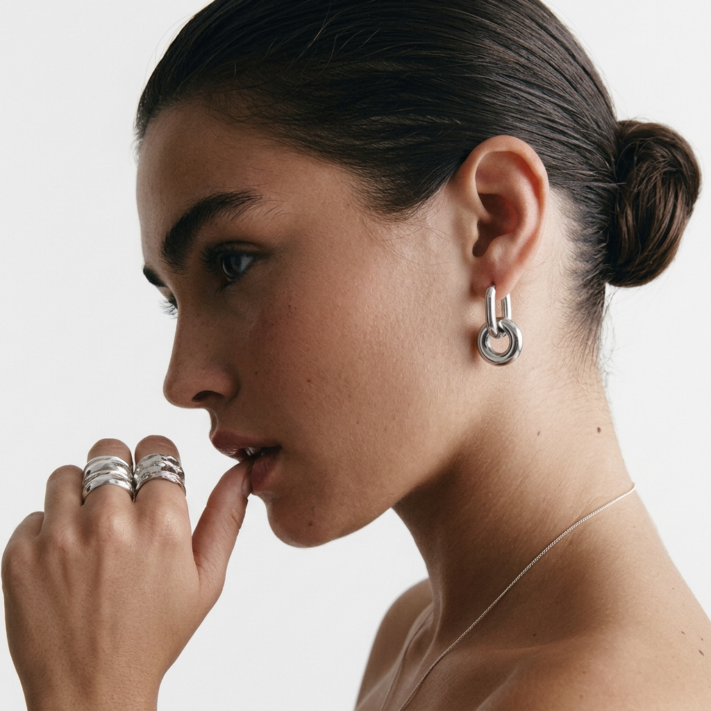PENDIENTES DE ACERO PLATEADO DOBLE ESLABÓN