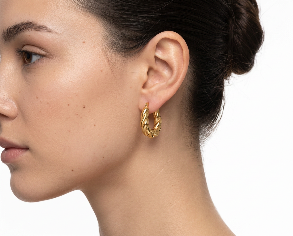 PENDIENTES DE ACERO DORADO AROS TRENZADOS