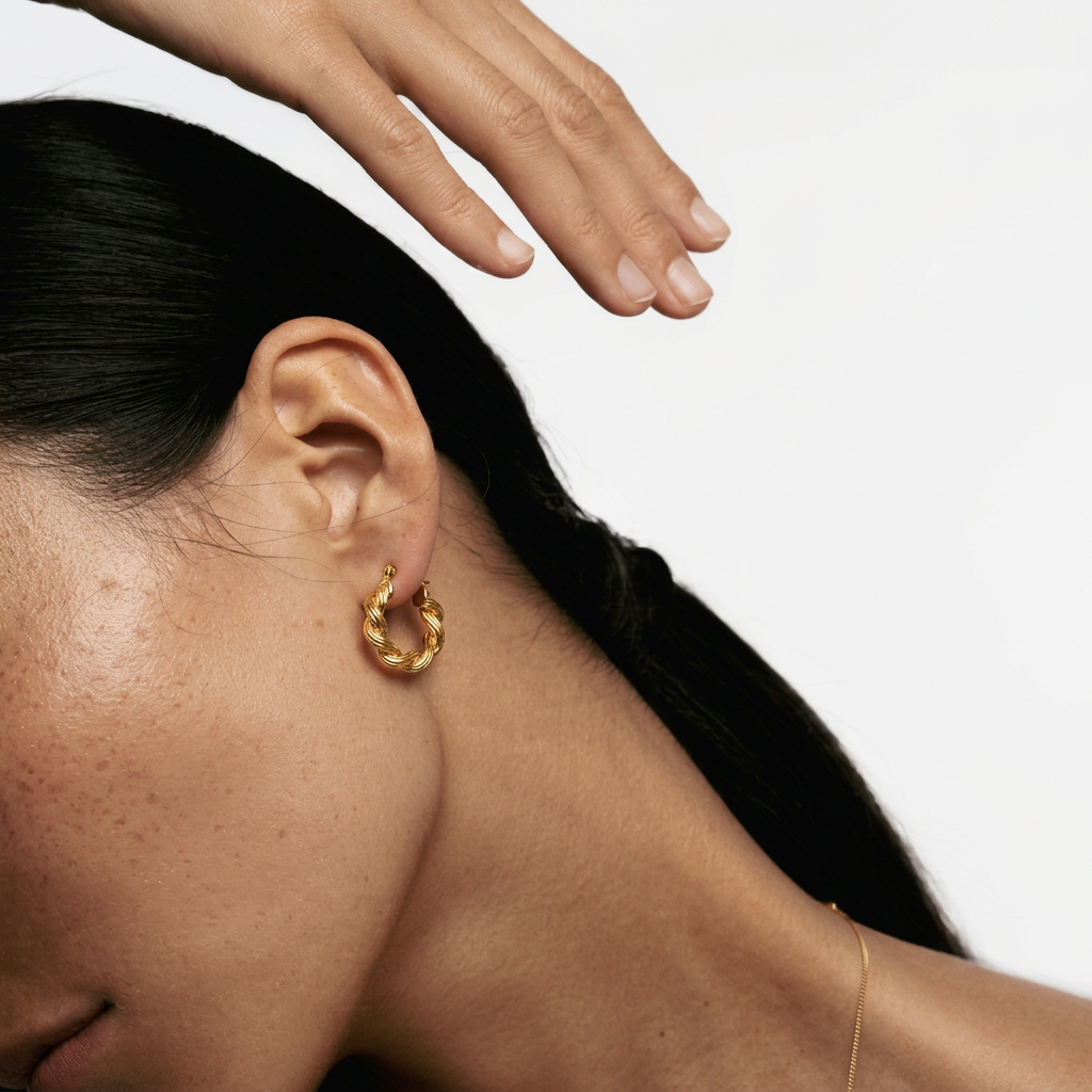 PENDIENTES DE ACERO DORADO AROS CUERDA TRENZADA