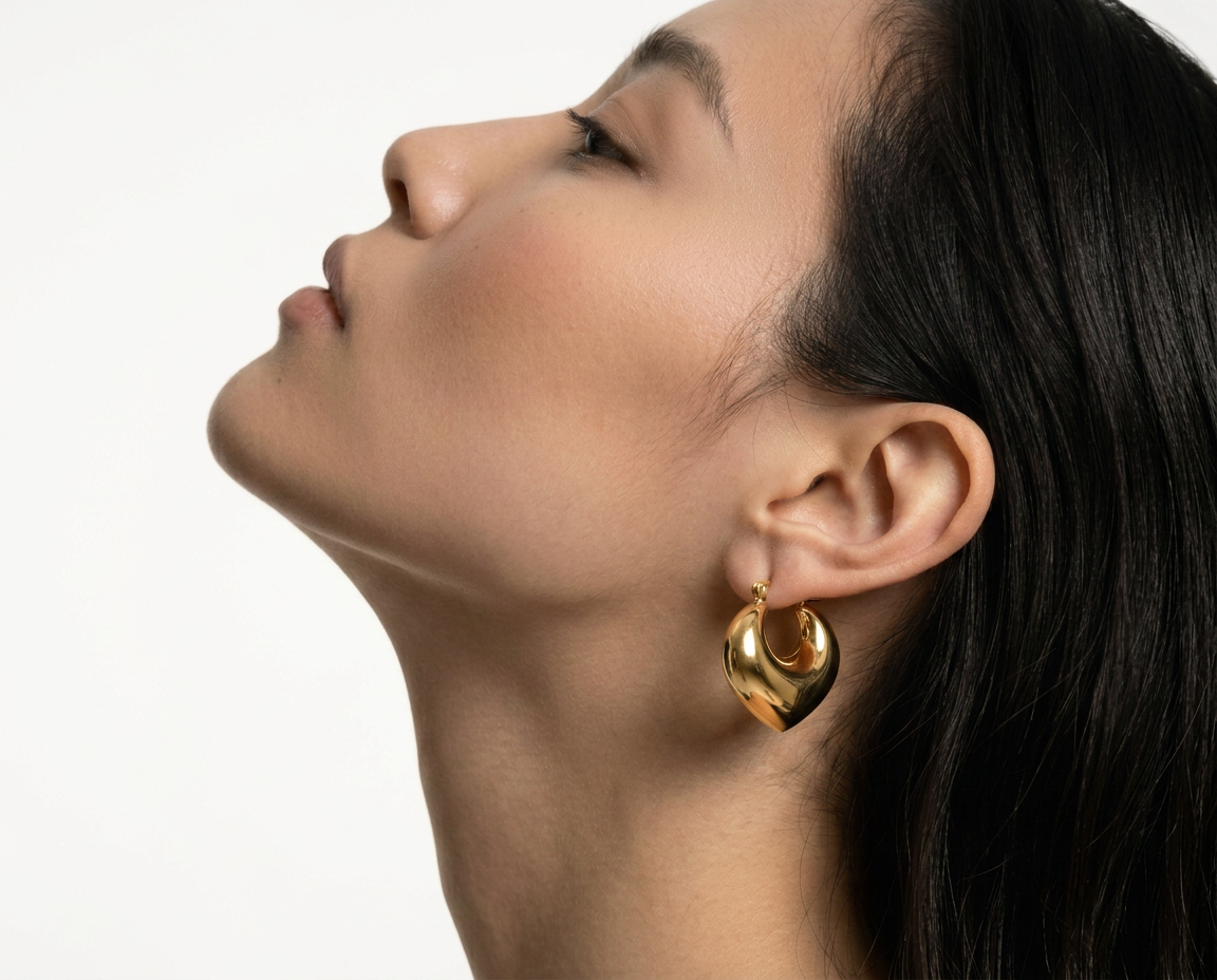 PENDIENTES DE ACERO DORADO AROS ABULTADOS