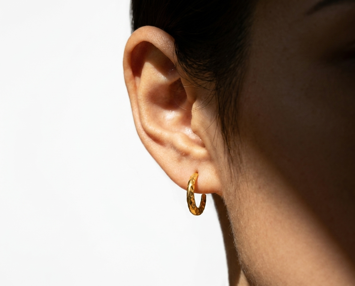 PENDIENTES DE ACERO DORADO AROS MARTILLADOS GRUESOS