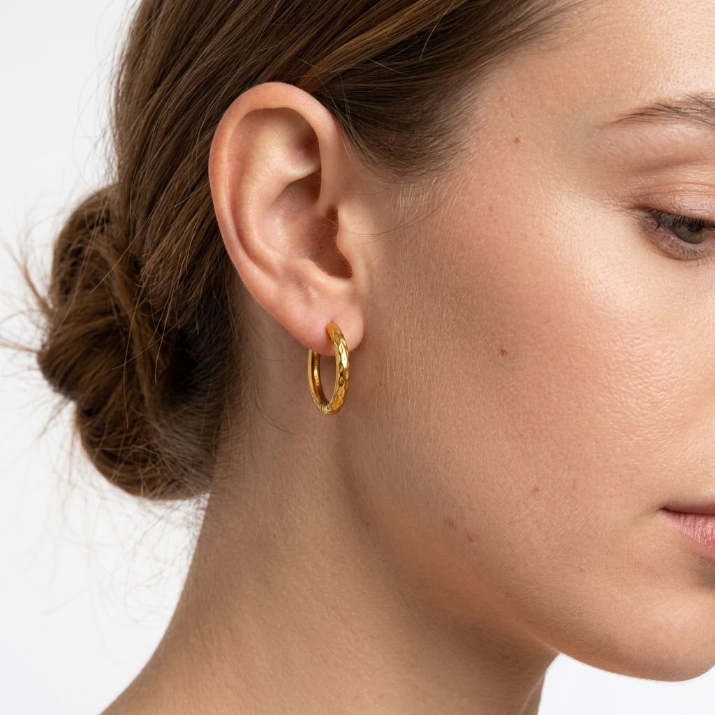 PENDIENTES DE ACERO DORADO AROS MARTILLADOS