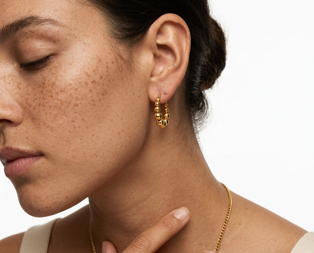PENDIENTES DE ACERO DORADO AROS BOLITAS DEGRADADAS