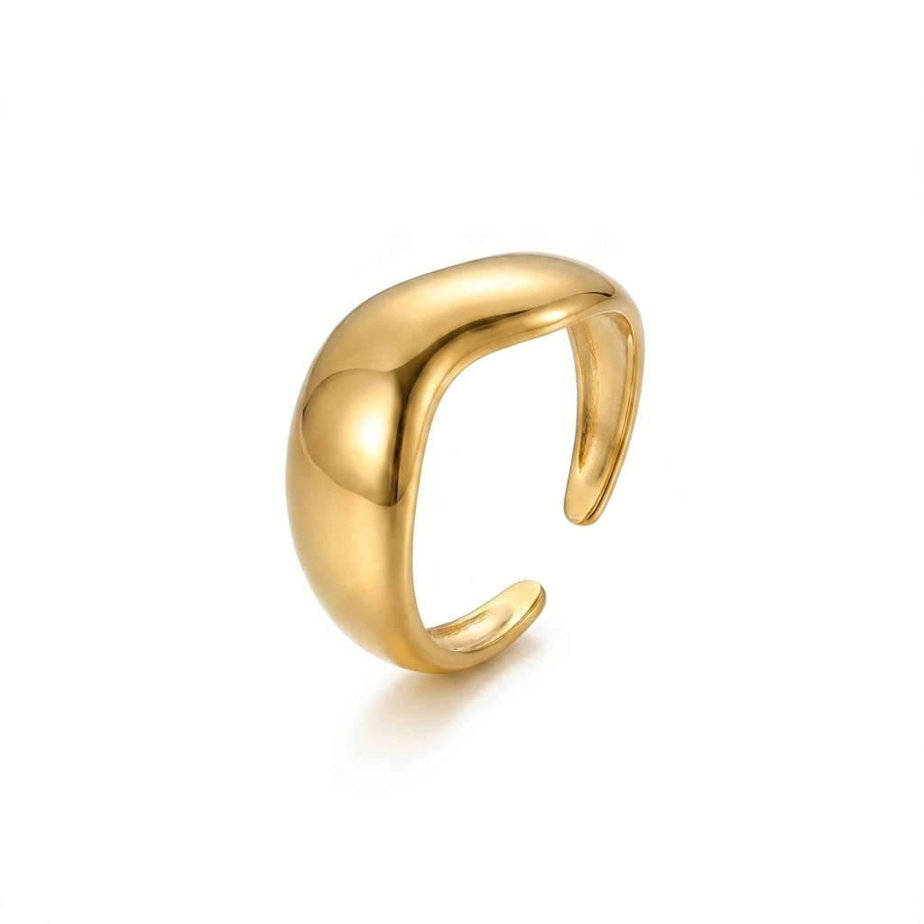 ANILLO DE ACERO DORADO REDONDEADO ABIERTO