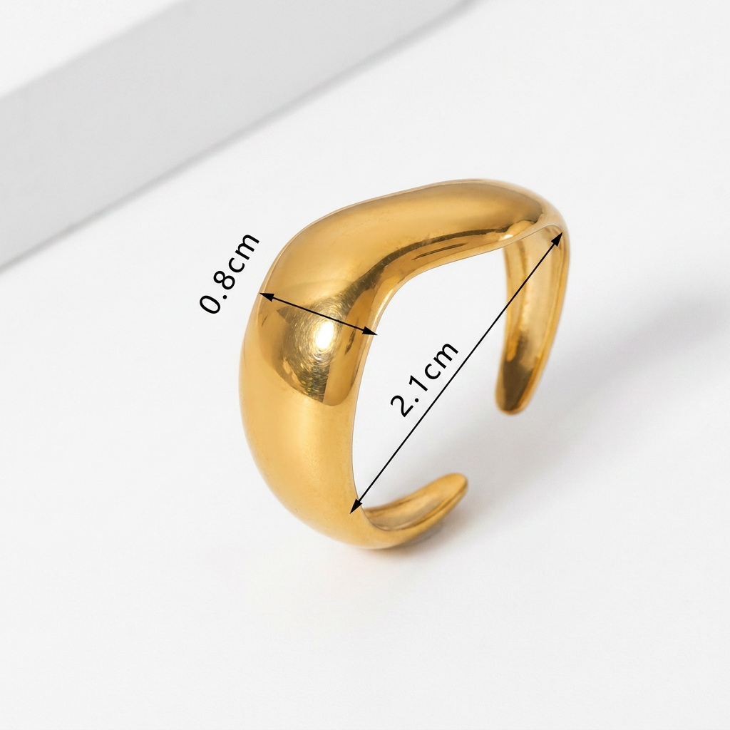 ANILLO DE ACERO DORADO REDONDEADO ABIERTO