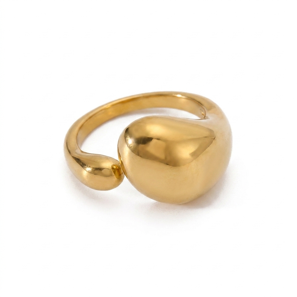 ANILLO DE ACERO DORADO GOTA ABIERTO