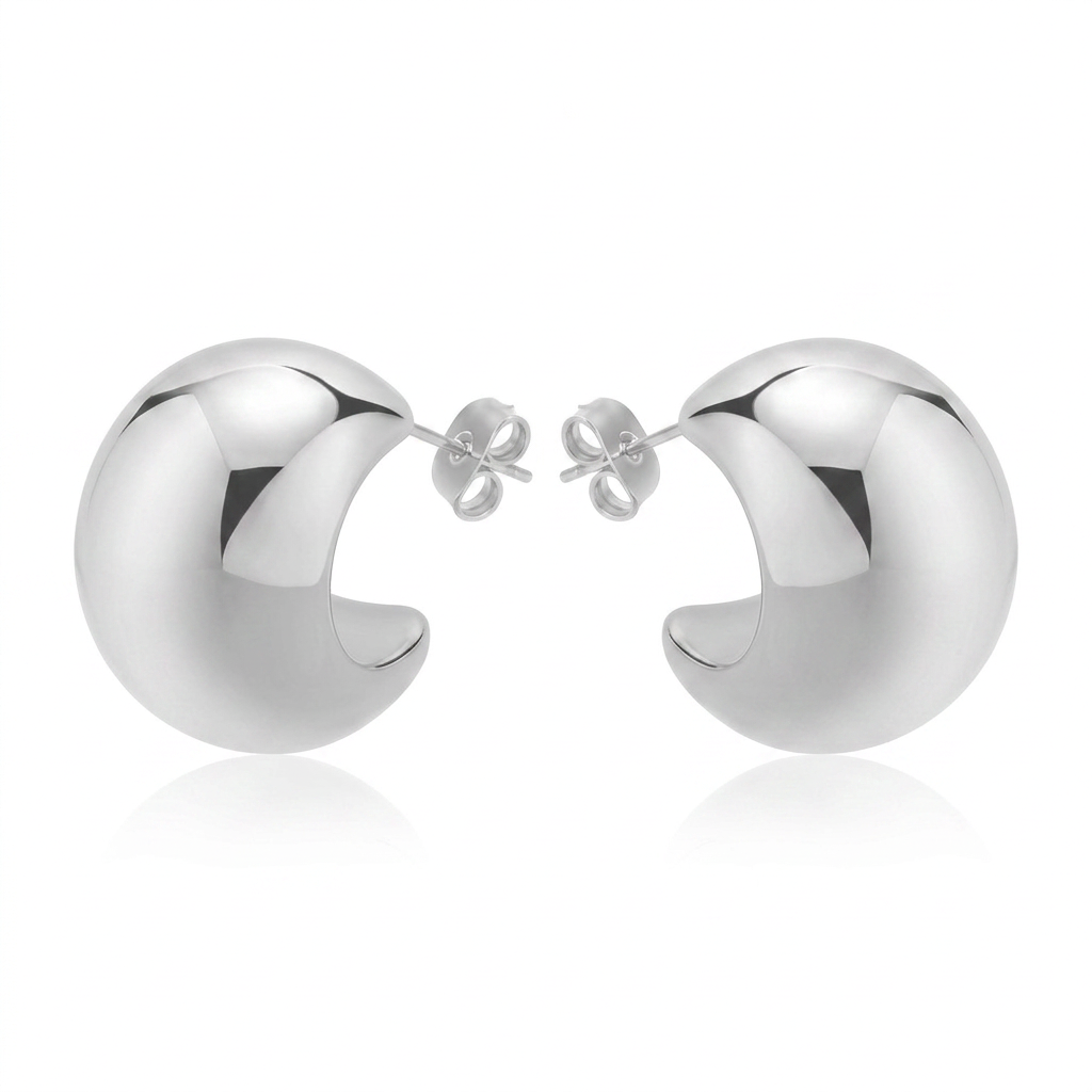 PENDIENTES DE ACERO PLATEADO ABOMBADOS