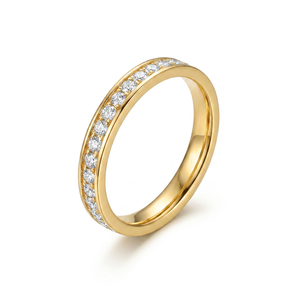 ANILLO DE ACERO DORADO CON CIRCONITAS