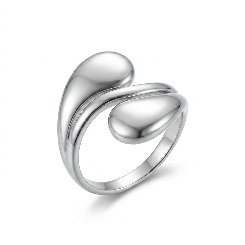 ANILLO DE ACERO PLATEADO DOBLE GOTA